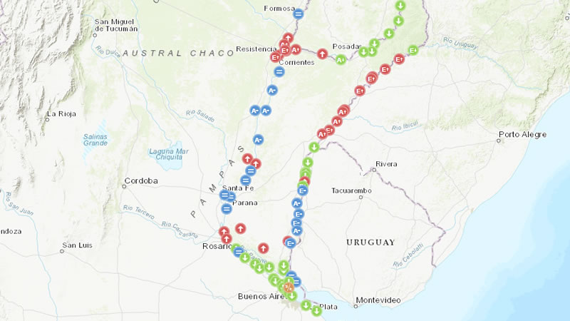 Mapa de altura de los ríos en Argentina